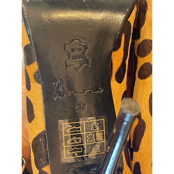 Y2K Bourne London Leopard Pony Hair Patent Leather Peep Toe Stiletto Heels Sz 37 - Picture 8 of 9